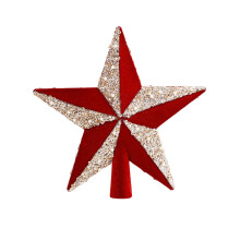 Velvet Glitter Star Christmas Tree Topper Red Silver