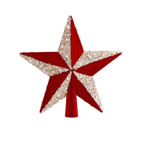 Velvet Glitter Star Christmas Tree Topper Red Silver