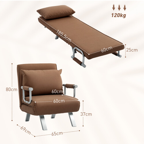 Homcom Sofá Cama Individual Marrón 65 x 69 x 80 cm 2