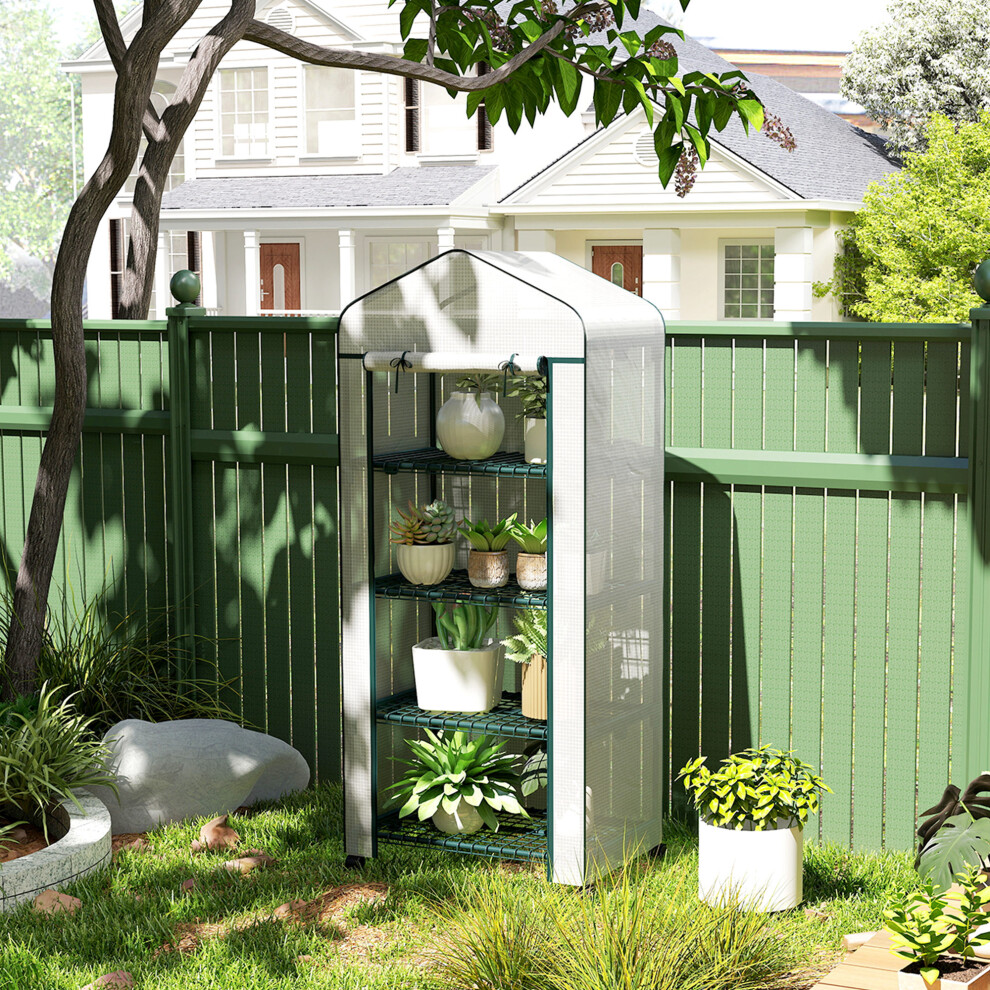 Outsunny Portable 4-Tier Mini Greenhouse Plant Grow House Shed W/ Cover
