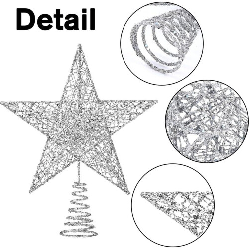 LED Star Tree Topper Silver Metal 10 Inch 1