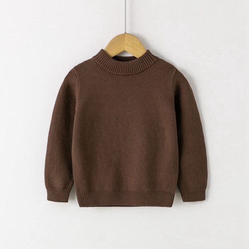 Kids Brown Sweater Pullover Round Neck Solid Color 4-5 Years 1