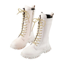 Girls Mid-Calf Lace-Up Boots Round Toe Side Zipper Punk
