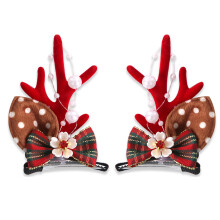 Christmas Reindeer Antlers Headband with Bow and Flowers