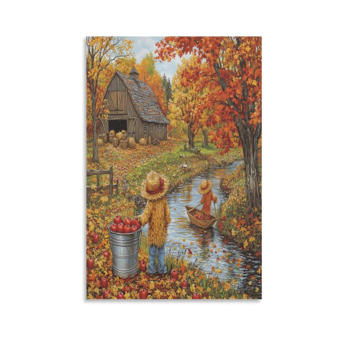 Fall Harvest Canvas Print Autumn Cabin Forest Lake