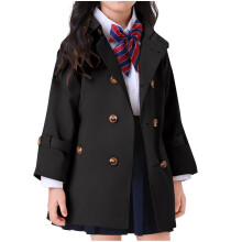 Girls Double-Breasted Trench Coat Black 7-8 Years