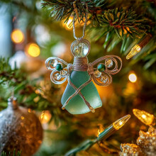 Handmade Sea Glass Angel Ornament Silver Wire Wrapped