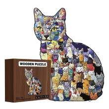 Cat-Shaped Wooden Jigsaw Puzzle Morandi Color M 8.6x10.8