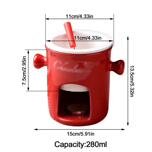 Ceramic fondue pot set tealight-powered with 1 fork 1