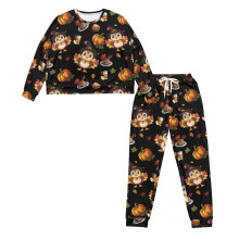 Women's Thanksgiving Pajama Set Turkey Pumpkin Print Long