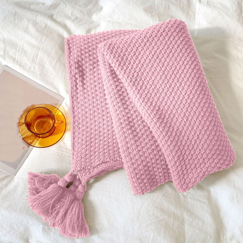 Knitted Fringe Throw Blanket 70x100 cm