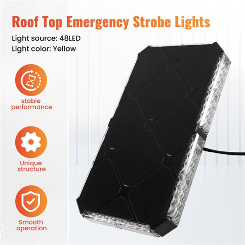 Luzes Estroboscópicas de Emergência de 11,5 Polegadas para Teto com Base Magnética, Luz de Advertência de Perigo de Trânsito LED, 12-24 V 2