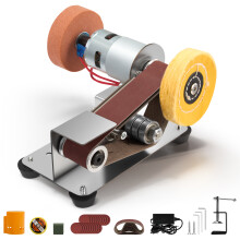 Electric Mini Belt Sander, Bench Grinder with Fixed Clamp, 7 Speed Adjustable Forward Reverse Rotation, with Sanding Belts Grinding & Polishing Wheels