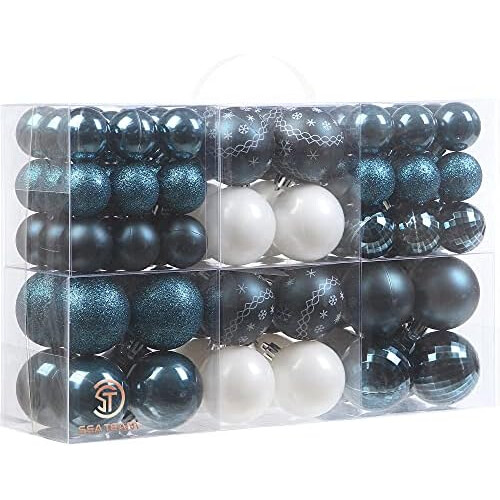 Christmas Ball Ornaments Set Stone Blue 86-Pc