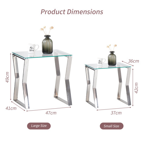 AINPECCA (Sliver Leg+Clear Class) Set of 2 Coffee tables 2