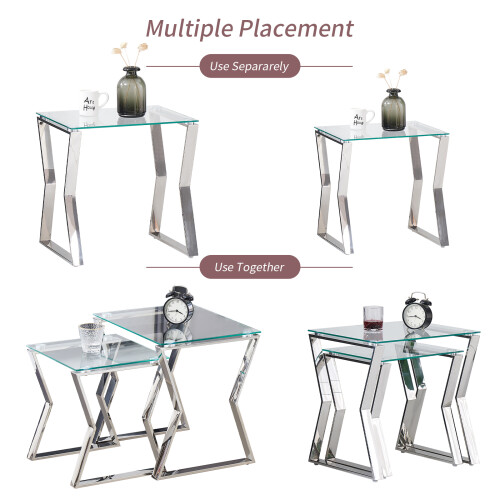 AINPECCA (Sliver Leg+Clear Class) Set of 2 Coffee tables 1