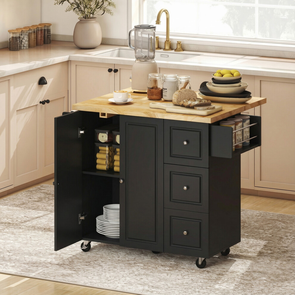 Homcom Rolling Kitchen Island, Kitchen Storage Trolley W/ Drop Leaf, Drawers