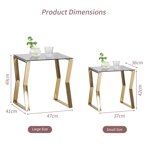 AINPECCA (Gold Leg+Blue-grey Class) Set of 2 Coffee tables 2