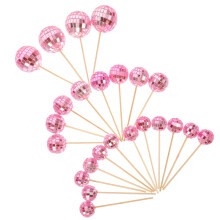 Disco Mirror Ball Cupcake Toppers Pink Foam Bamboo 24 Pieces