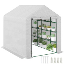 8 x 6ft Walk-In Greenhouse, with Shelves - White