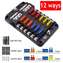 12 Way Blade Fuse Block Car Power Distributor 12-24V Boat Box Holder with Plastic Cover for Panel Board RV Accessories