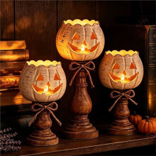3pcs Rustic White Pumpkin Tealight Candle Holder Set for Farmhouse Halloween Fall Thanksgiving Party Table Centerpiece