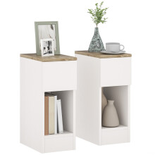 Set of Two Modern Storage Bedside Tables - Cream White