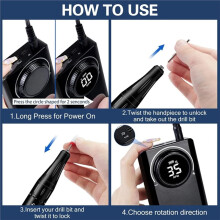 Electric Nail Drill, 35000RPM with LCD Display, Rechargeable Gel Polish , Manicure Milling Machine for Training Home
