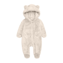 Baby Jumpsuit Fleece Winter Romper with Hood Beige 9-12