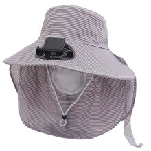 Outdoor Sonnenhut mit Breiter Krempe und Solarventilator, Sommer-Bucket-Hut für Angeln, Camping, Wandern, Gartenarbeit in Grau