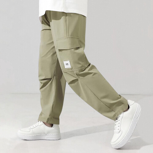 Cargo Pants for Teen Boys Green Solid Wide Leg Elastic 1