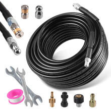 30M Pressure Washer Hose 5800PSI, Sewer Jetter Drain Cleaning Kit with 1/4" Quick Connect Adapter, Compatible with Karcher K2-K7 & Bosch