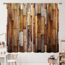 Farmhouse Barn Door Curtains Blue Grey Wooden Plank 2