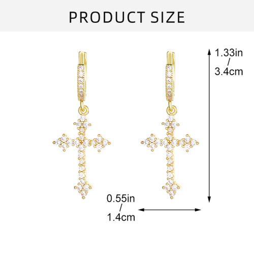 CZ Cross Drop Earrings Zircon Embellished Hoop 2