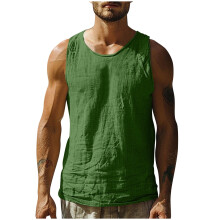 Men's Cotton Linen Tank Top Summer Sleeveless Crewneck Tee