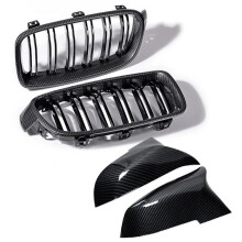 Car Side Mirror Caps W/Carbon Fiber Kidney Grill for 3-Series F30 F31 320i 12-18