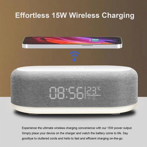 Digital Alarm Clock Bedside Temperature Night Mode With Wireless Charging Area 2