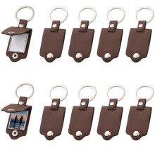 10 Pcs Sublimation Keychain Blanks Bulk, PU Leather Key Chains Heat Transfer-Press Key Rings for DIY Photo & Text Brown