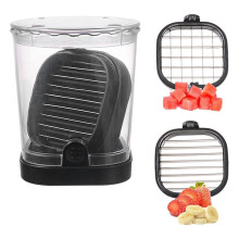 2-in-1 Detachable Fruit Slicer Dicer, Stainless Steel Strawberry Slicer with Lid, Fruit Cutter with Push Plate