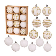 Christmas Tree Ornaments White Shatterproof 12 PCS