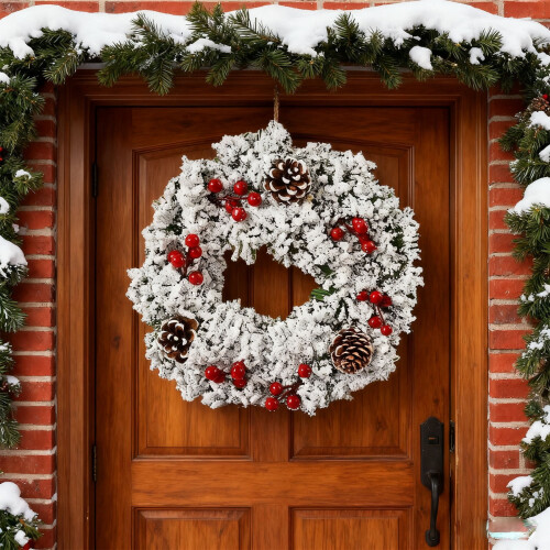 Handmade Christmas Wreath Ginkgo Snowflakes White Cedar