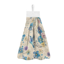 Flower Hummingbird Kitchen Towels with Snap Button Pack of 2