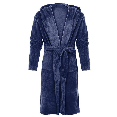 Women's Hooded Terry Cloth Bathrobe Navy Large 1