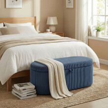 HOMCOM Storage Ottoman, Corduroy Ottoman Storage Box with Padded Seat, Blue