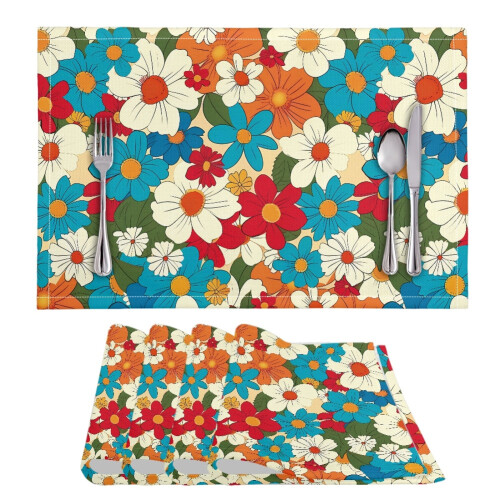 Heat-resistant placemats polyester 4 pcs hippie flower