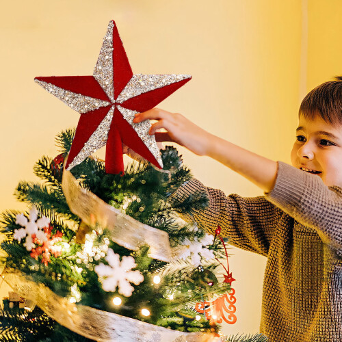 Velvet Glitter Star Christmas Tree Topper Red Silver 1