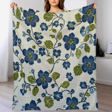 Floral Flannel Throw Blanket Blue Green 60x80 in