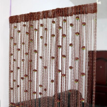 Rose Thread Door Curtain with Beads Brown 39x79 Inch