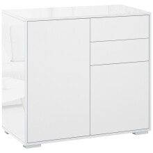 High Gloss Frame Sideboard, Push-Open Design with 2 Drawer for Living Room, Bedroom, 74H x 79W x 36Dcm, White