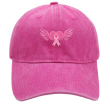 Pink Ribbon Embroidered Wings Baseball Cap Adjustable Denim